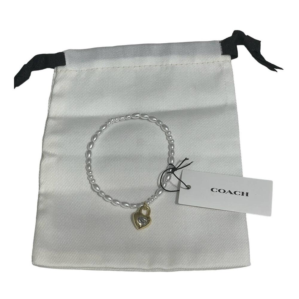 Coach  Heart Lock Stretch Bracelet Glass pearls, plated brass and cubic zirconia - Picture 2 of 5